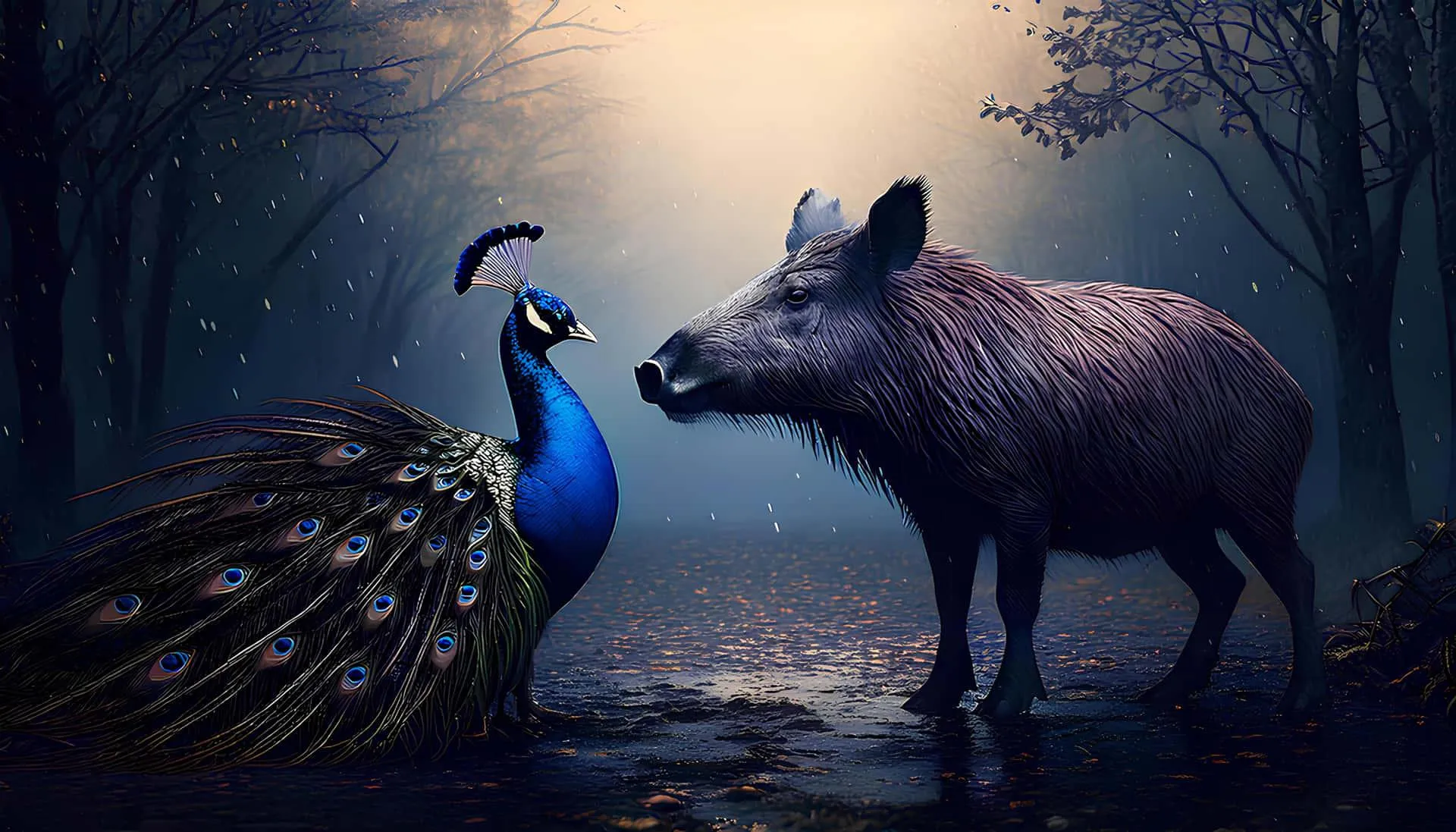 Colorful peacocks displaying their feathers Wallpaper