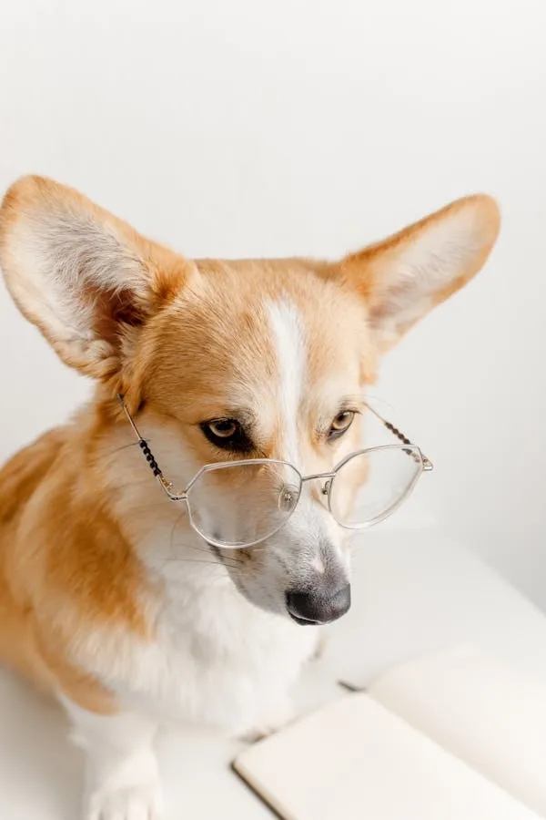 Corgi Wearing Glasses Reading a Book Like a Wise Professor