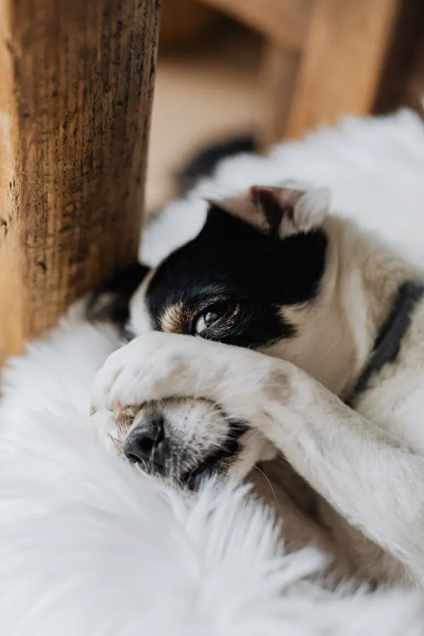 Cute Black and White Dog Playing By Closing Eyes with Paw