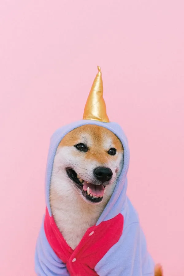 Dog Wearing a Unicorn Costume with a Happy Smiling Face