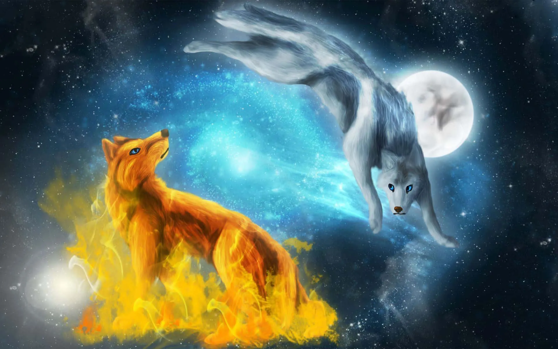 Fiery lion with cosmic galaxy background effect Wallpaper