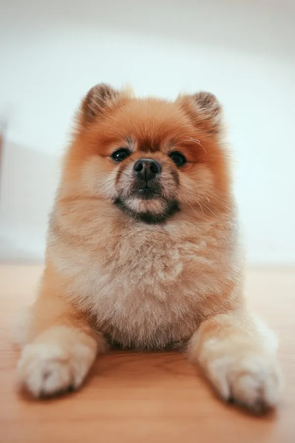 Fluffy Pomeranian Dog Lying on Wooden Floor Free Wallpaper