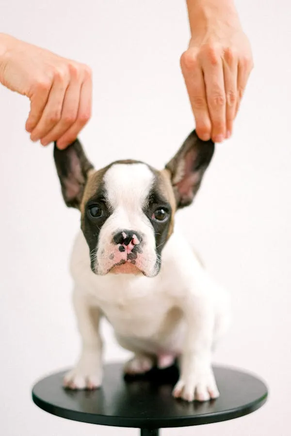 French Bulldog Puppy Having its Ears Gently Lifted Hd Image