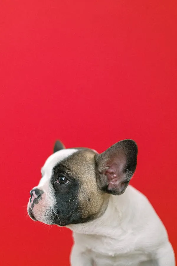 French Bulldog Puppy Sitting Against a Bright Red Backdrop