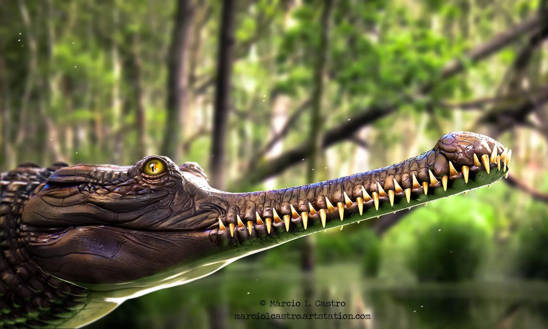 Green Snake Climbing Tree Branch in Tropical Forest