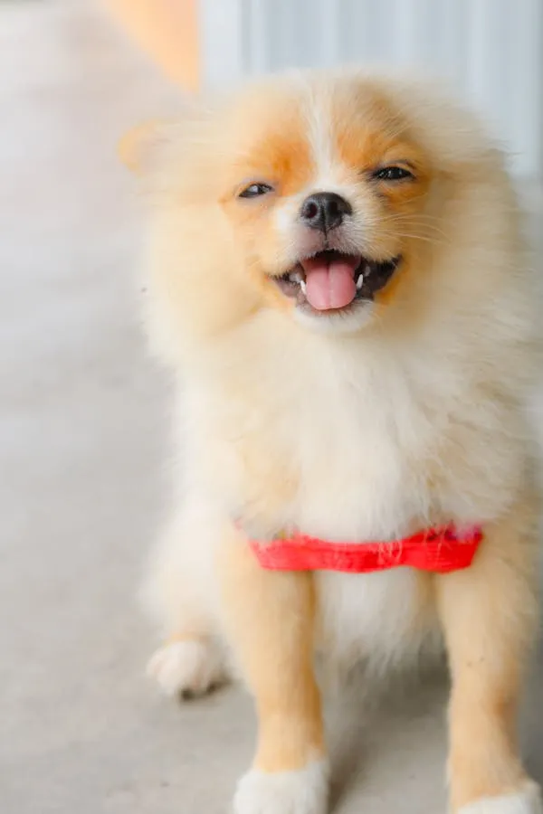 Happy Fluffy Small Dog Standing with a Cute Smile Wallpaper