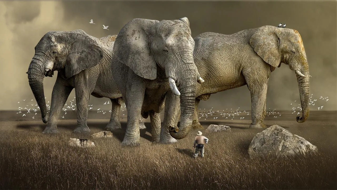 Herd of Elephants Walking Through a Savanna Landscape