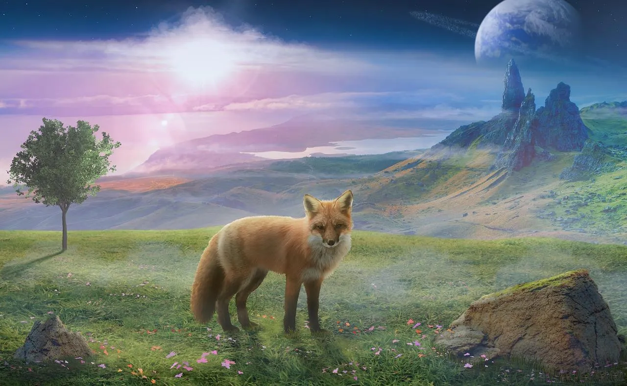 Lone Fox in Magical Twilight Forest free Wallpaper