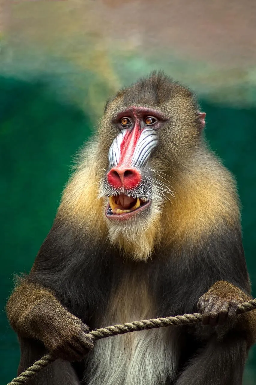 Mandrill Showing Teeth in a Dominant Pose Wallpaper