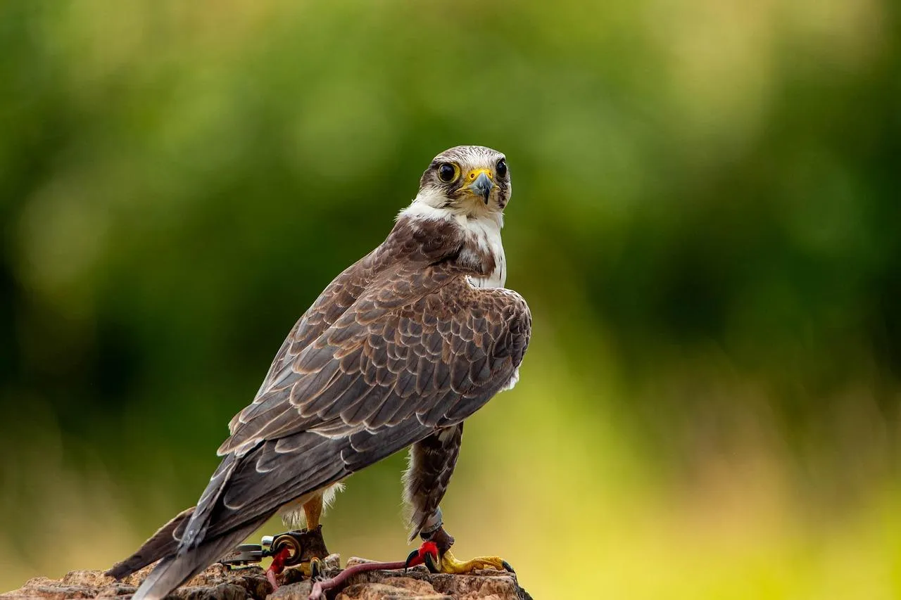 Small Hawk Standing Alert in Green Forest Environment