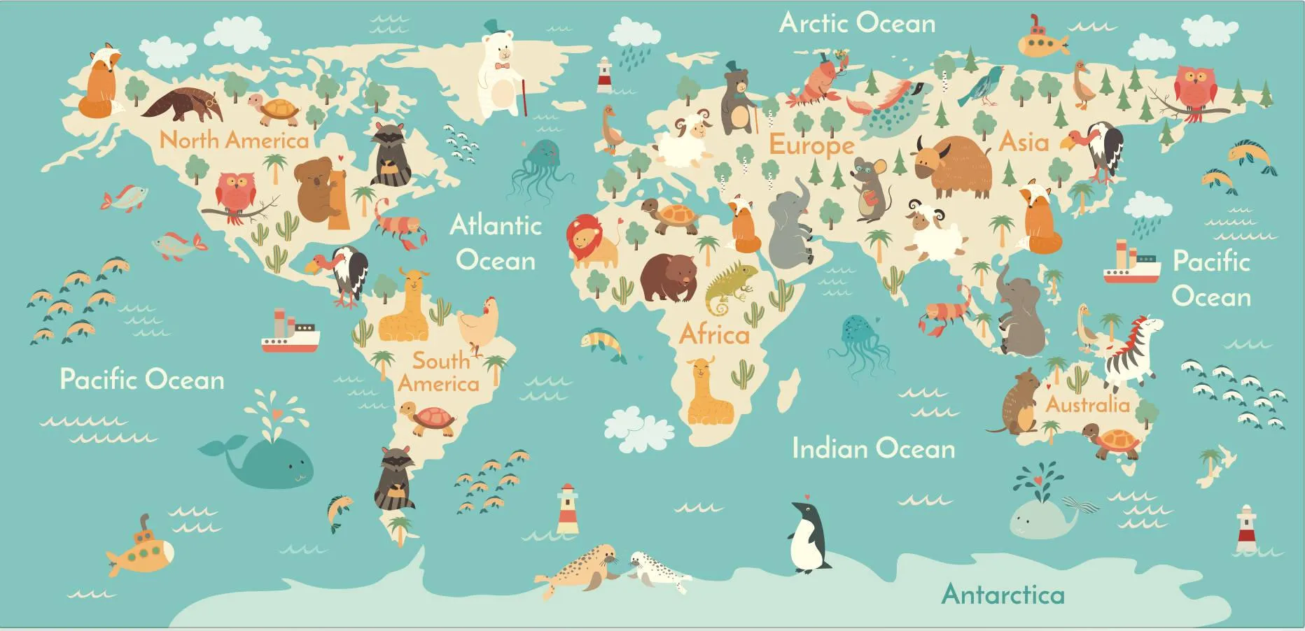 World animal map showing species from each continent