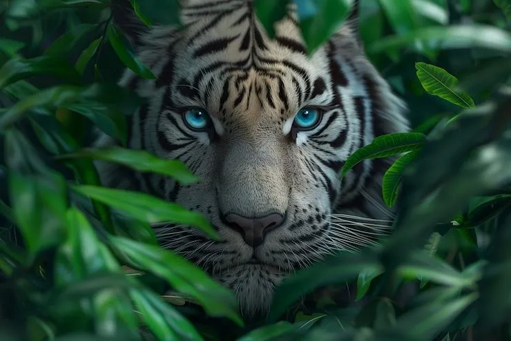 Bengal Tiger Hides In The Forest With Blue Eyes HD Wallpaper