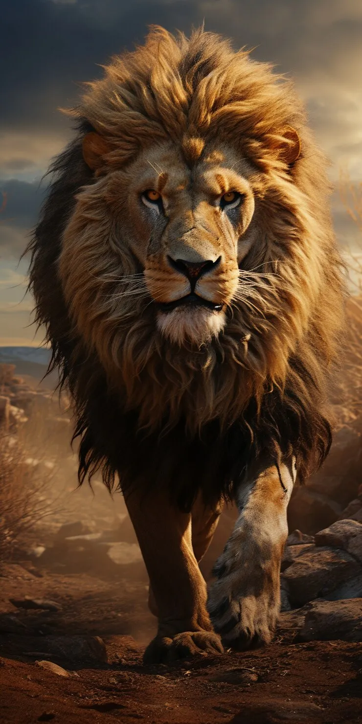 Big Size African Lion Walking in Jungle with Attitude Image