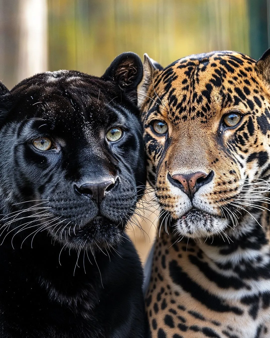 Black Panther and Spotted Jaguar Close Up Wildlife Wallpaper