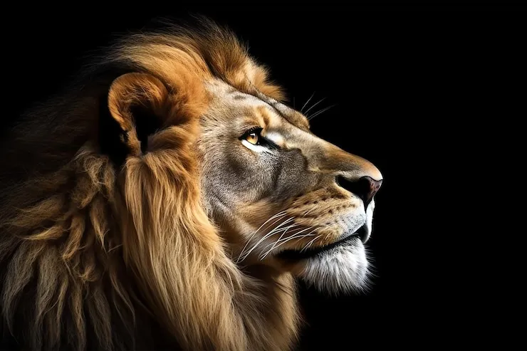 Brave Lion in Sideview with Black Background Free Wallpaper