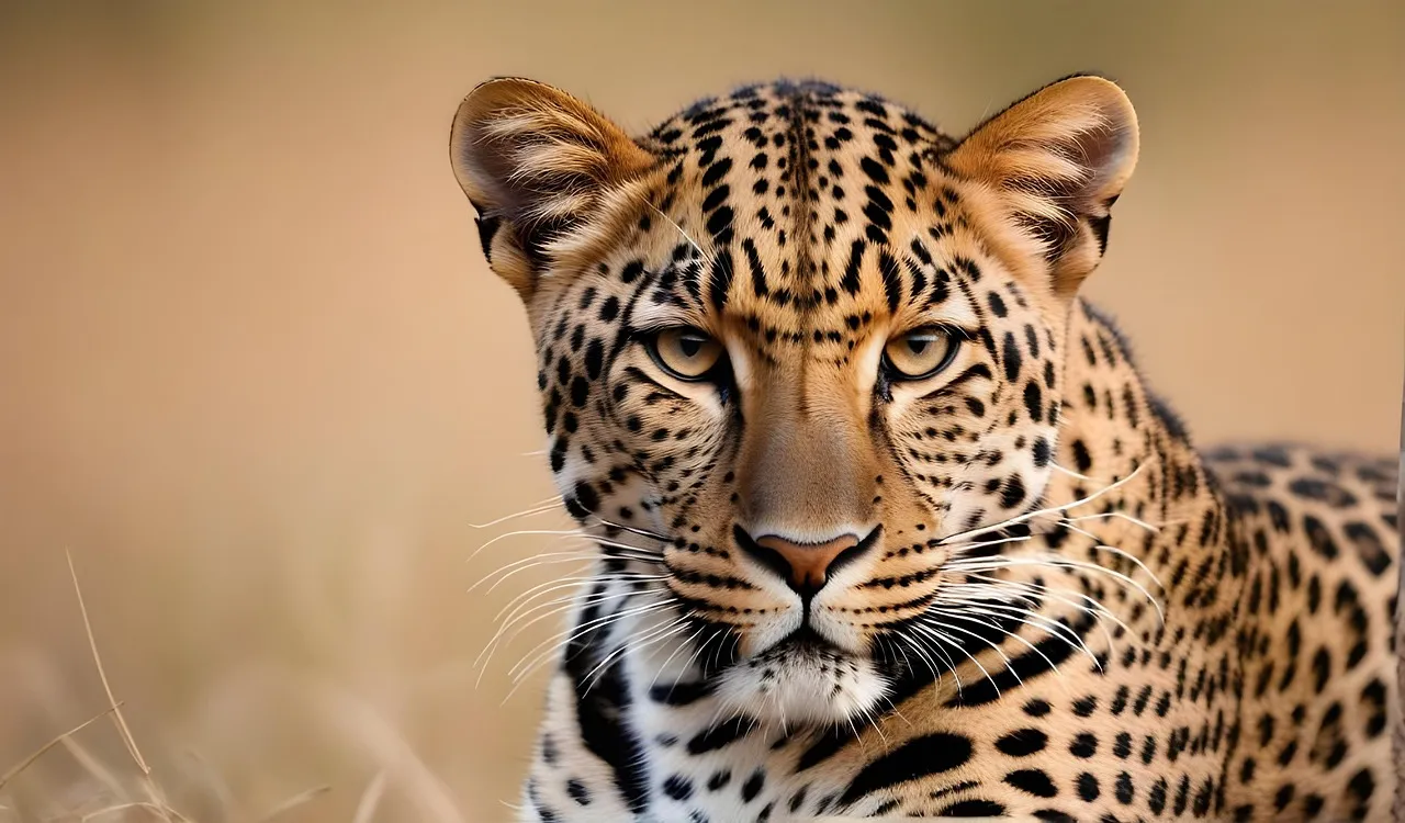 Calm Leopard Gazing Ahead in Golden Sunset Field Image