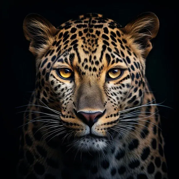 Close Up Portrait of Leopard with Glowing Yellow Eyes