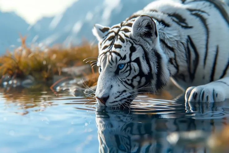 Cute Tiger Drinks Water Wildlife Wallpaper For Desktop