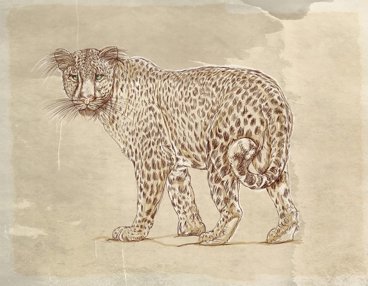 Digital Drawing Art of Leopard Looking Back HD Wallpaper