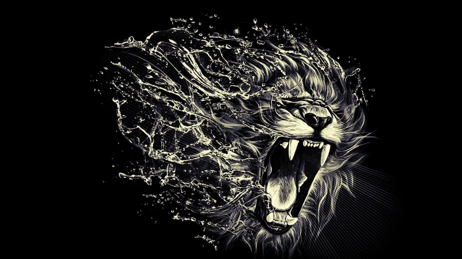 Digital Lion Artwork Roaring Power in Water Splash Design