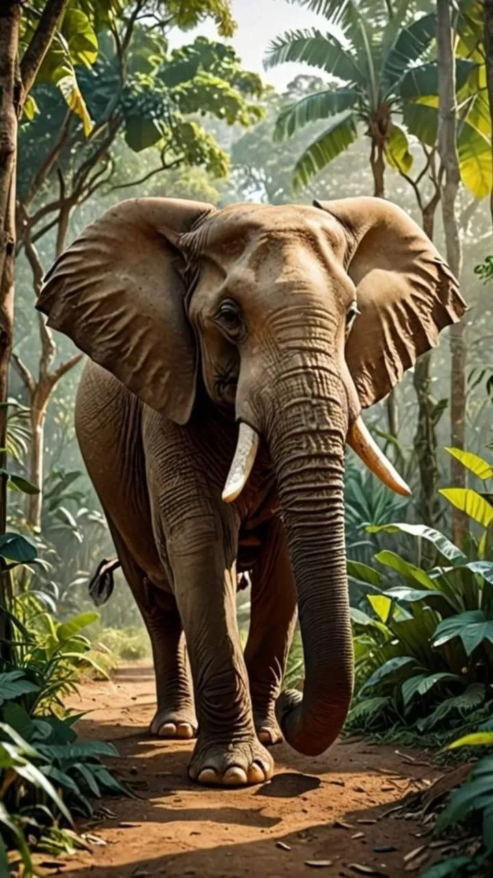 An elephant in a jungle with furious look for free download