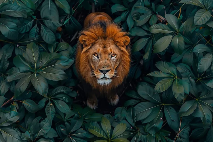 Fearless Lion Sitting in Center of Trees HD Free Wallpaper