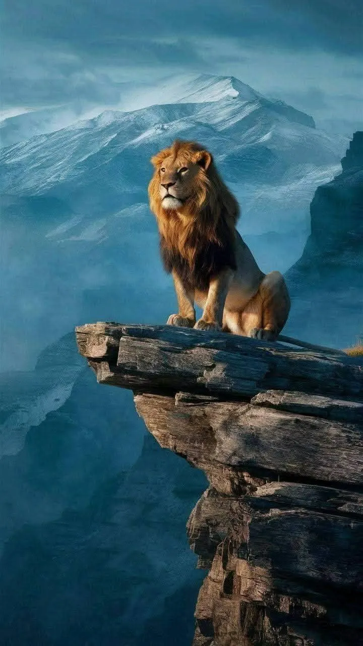 Fearless Lion Sitting at the End of the Mountain Wallpaper
