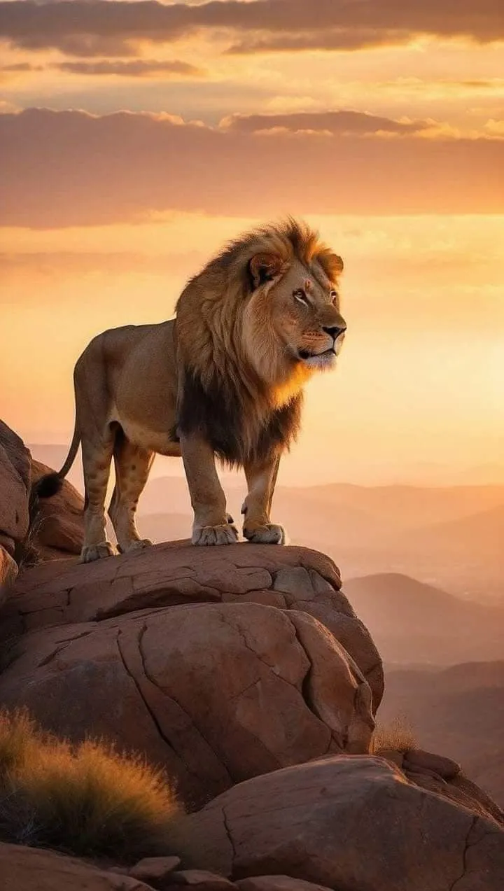 Fearless Lion Standing on the Mountain HD Free Wallpaper