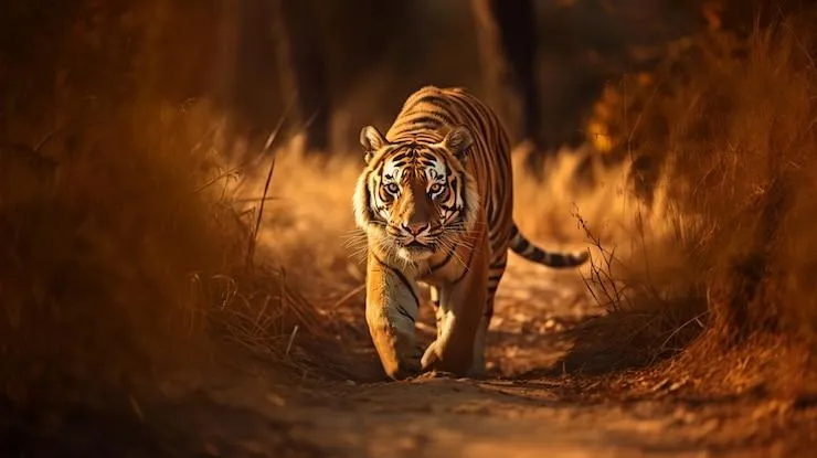 Fearless Tiger Walking On The Path HD Desktop Wallpaper