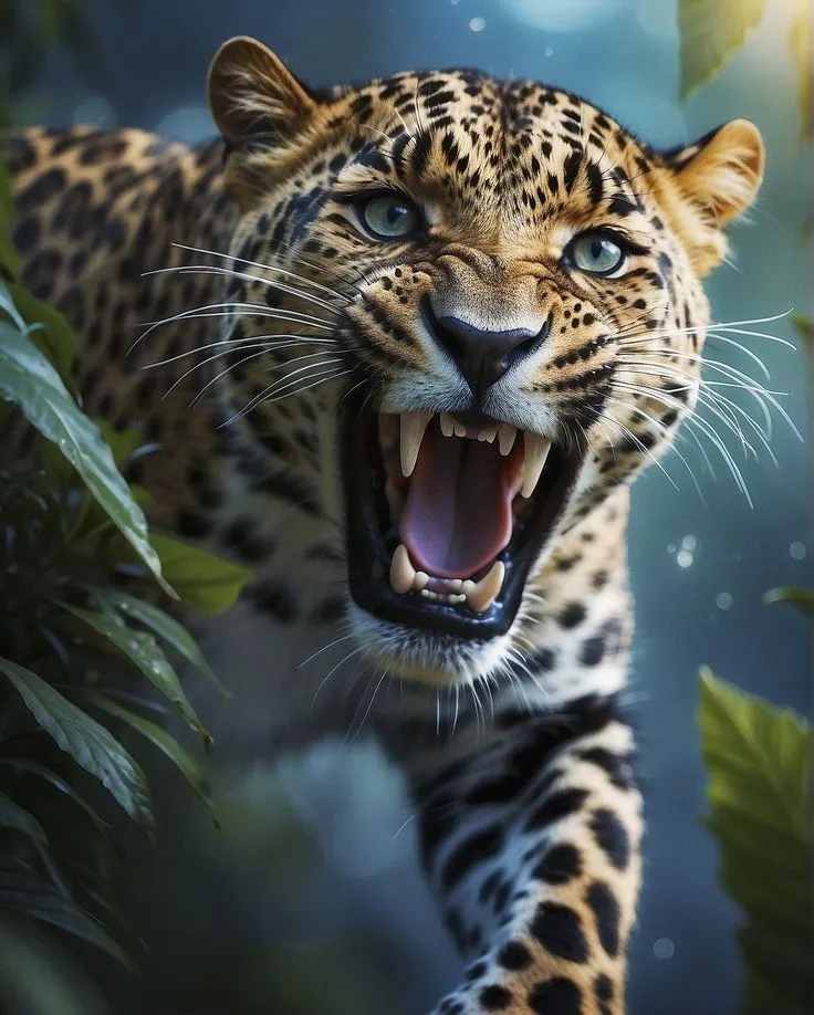 Fierce Leopard Roaring with Sharp Teeth Free Wallpaper