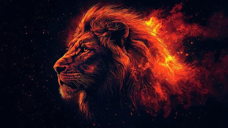 Fiery Lion Digital Art Powerful Flaming Lion Wallpaper