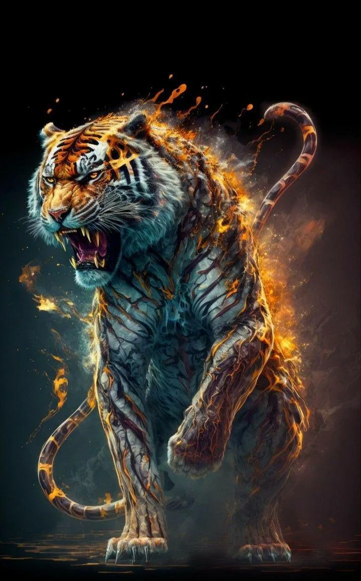 Fire Art Tiger Portrait Image HD Wallpaper Free Download