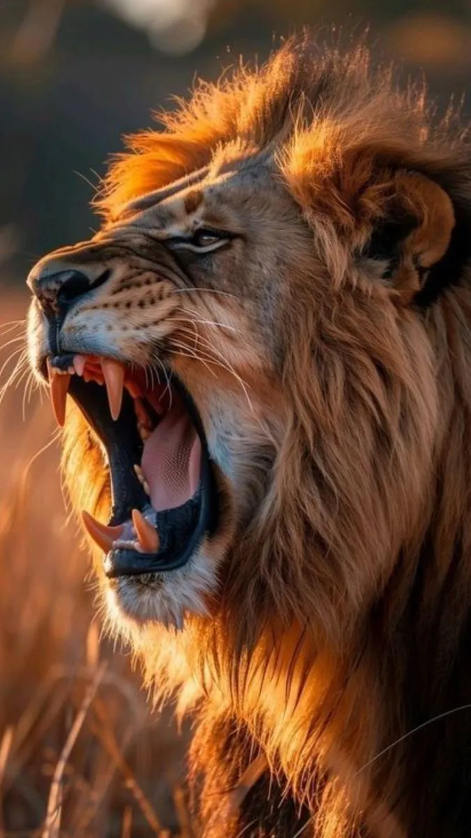 Golden Tiger Roars and Shows its Dangerous Teeth Wallpaper