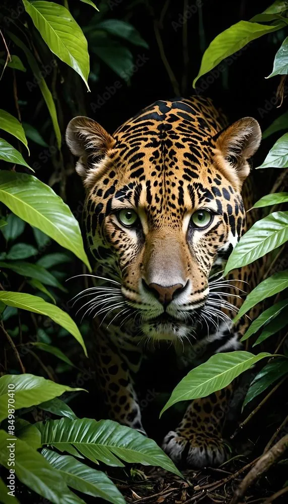 Leopard Hiding Among Large Green Jungle Leaves HD Wallpaper