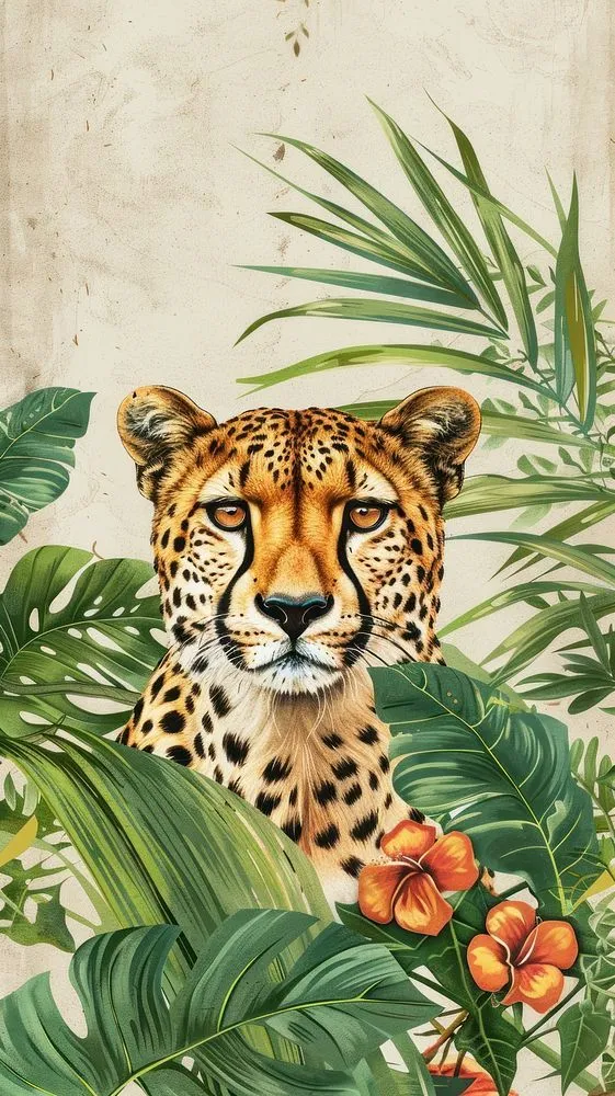 Leopard Resting Among Plants with Calm Expression HD Image