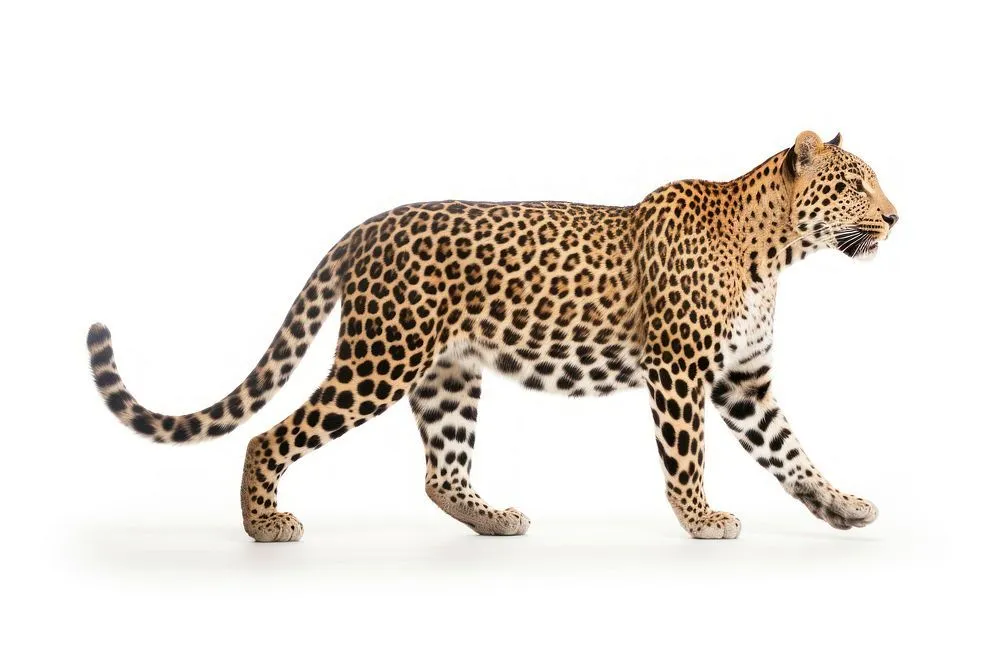 Leopard Standing Alert on Clean White Background Wallpaper