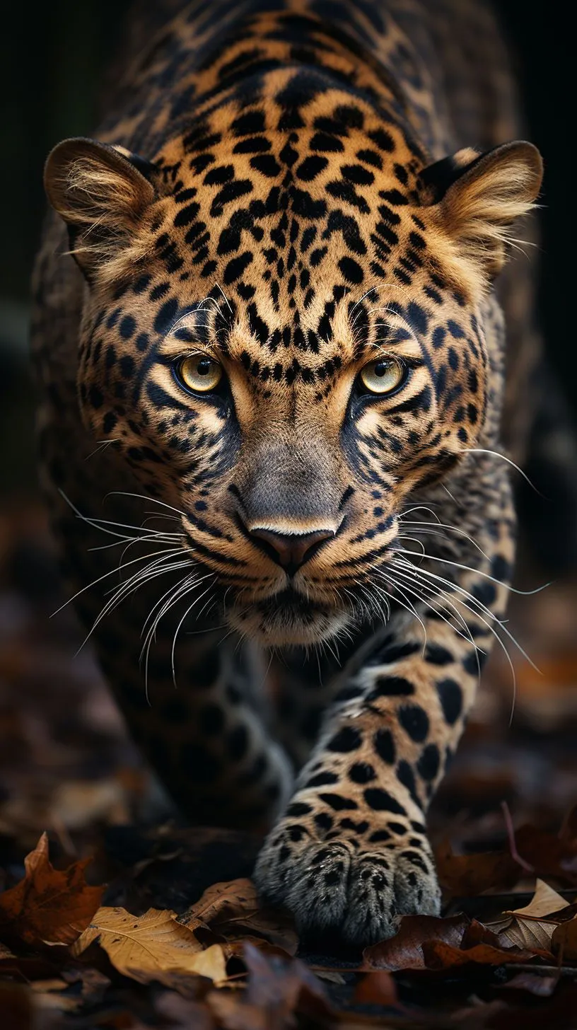 Leopard Walking in the Forest with Focused Gaze Wallpaper