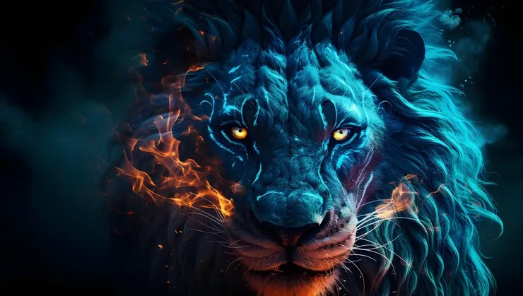 Lion Artwork with a Fiery Mouth HD Landscape Wallpaper