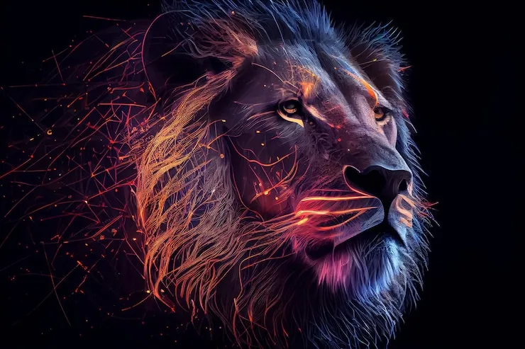 Lion Artwork of Neon Light Looking Sky Landscape Wallpaper