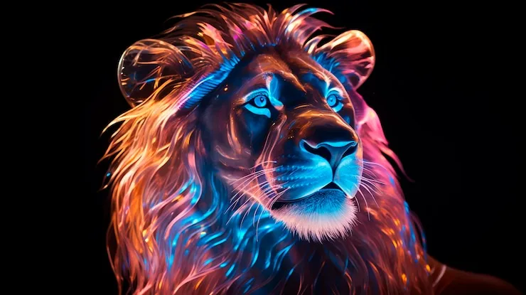 Lion Artwork with Neon Lights on a Black Background Image