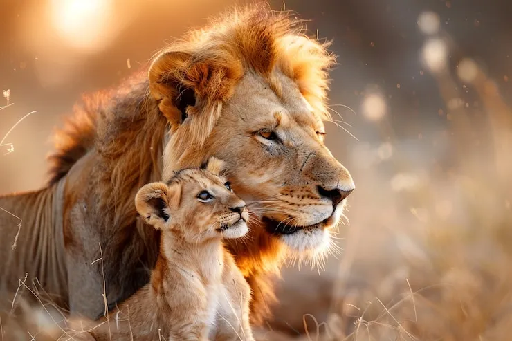 Lion and its Cubs Side View HD Wild Animal Free Wallpaper