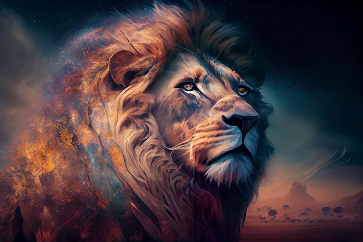 Lion Looking Back in Forest Digital Artwork Free Download