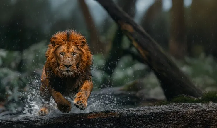 Lion Running on Water to Catch its Target HD Free Wallpaper