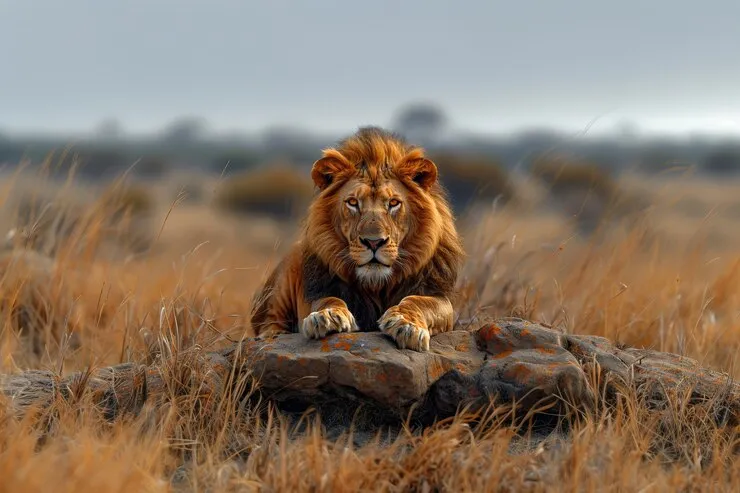 Lion Sitting on the Jungle Wildlife Landscape Free Wallpaper