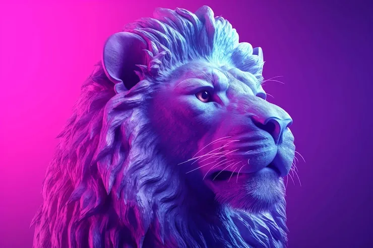 Lion Statue with Pink and Purple Background Light Wallpaper