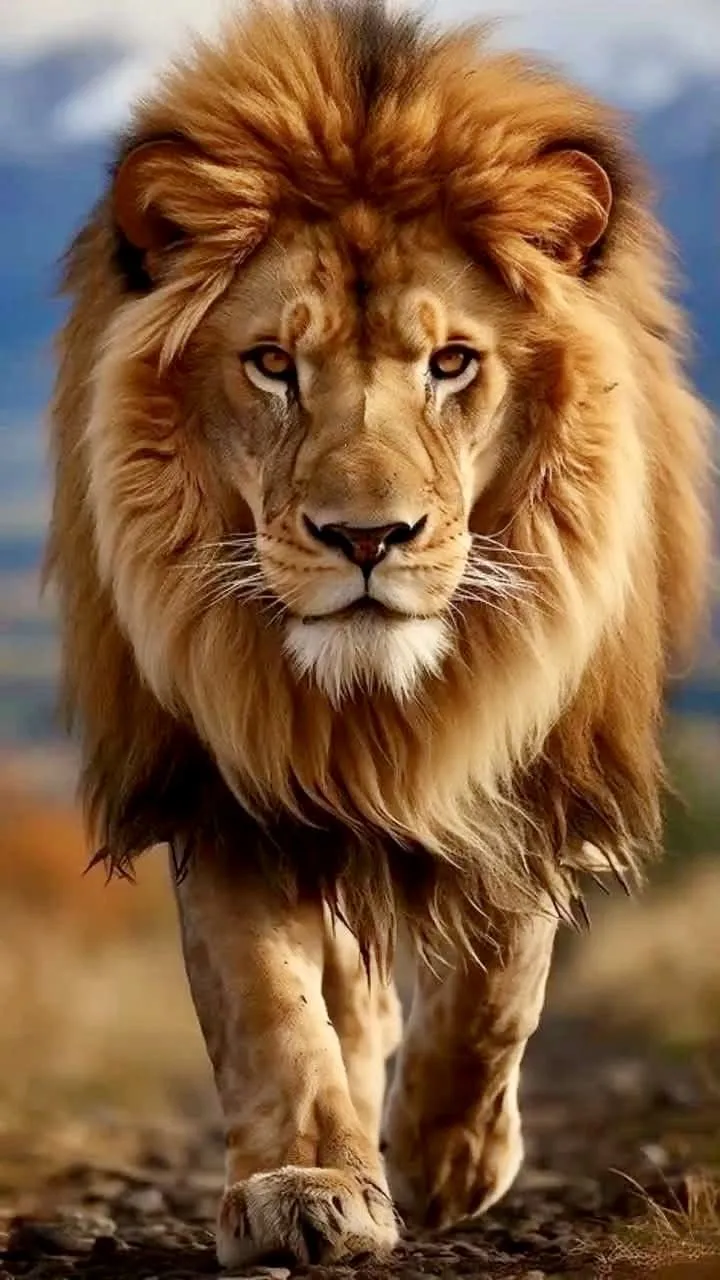 Lion Walking in the Forest with Fearless Attitude Wallpaper