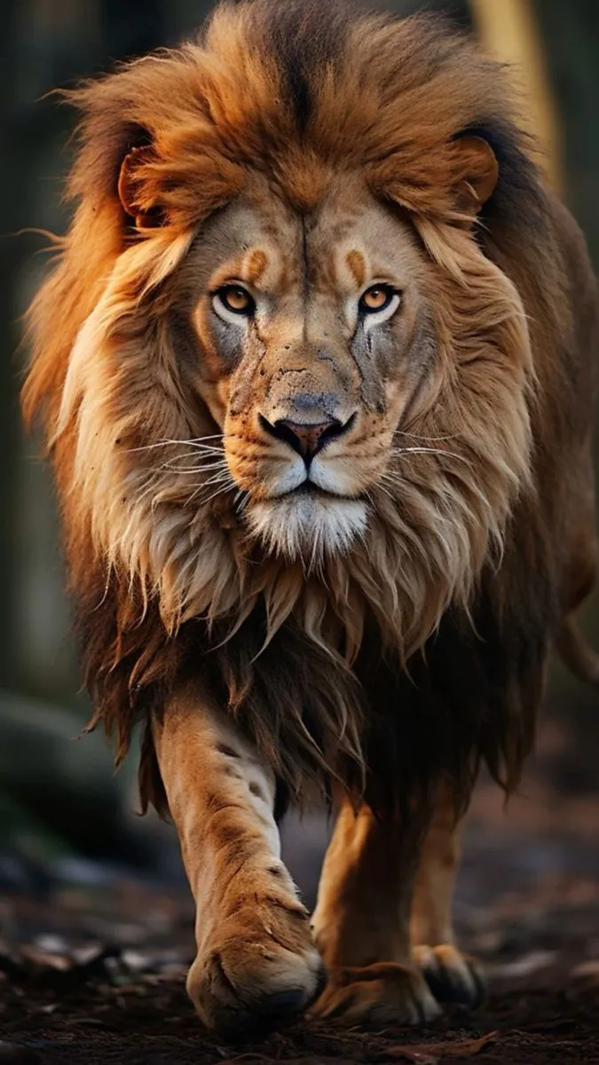 Majestic Lion Walking in Forest with King Attitude Picture