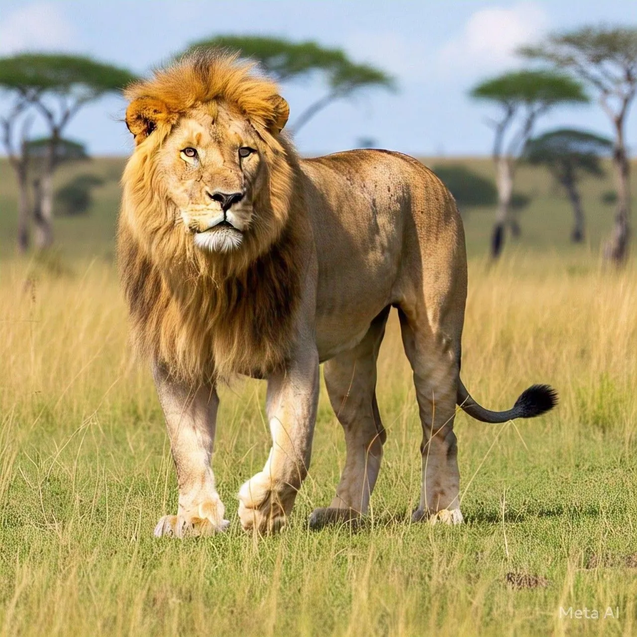 Majestic Lion Walking Proudly Across the African Savanna