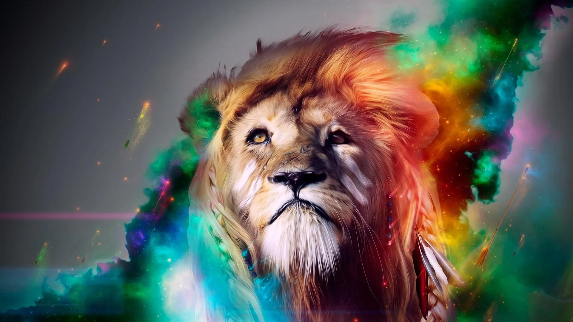 Paint Artwork Lion with Colorful Background HD Wallpaper