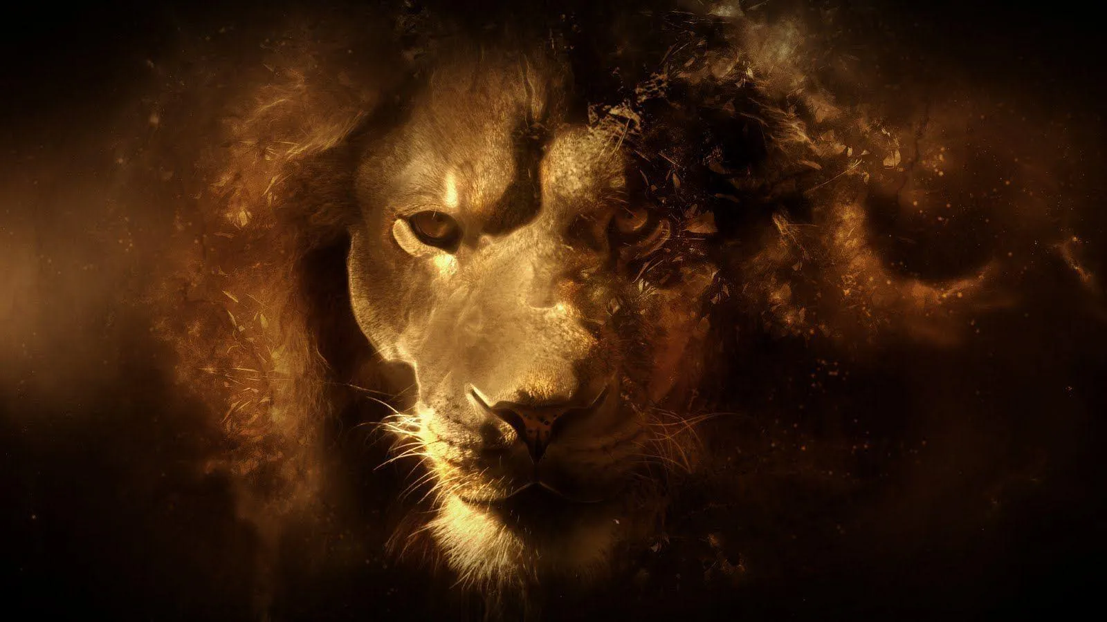 Powerful Dark Fantasy Digital Art of a Lion Face Wallpaper